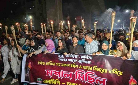 রামিসাসহ সকল ধর্ষণ ও হত্যার বিচারের দাবিতে ঢাকা মহানগর উত্তর এনসিপির মশাল মিছিল